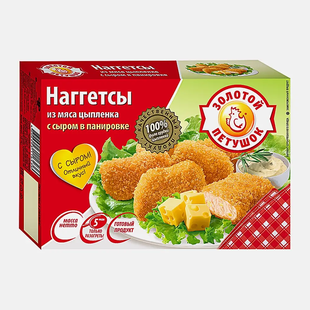 Изображение товара Наггетсы из цыпленка с сыром в панировке Золотой Петушок 250г