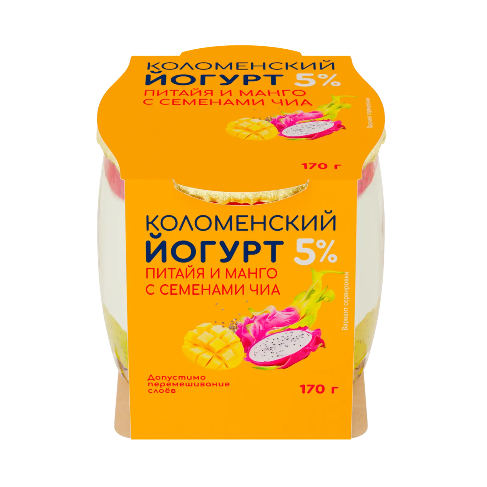 Йогурт Коломенский Драгонфрукт-манго-чиа 5% 170г - Магнит-Продукты