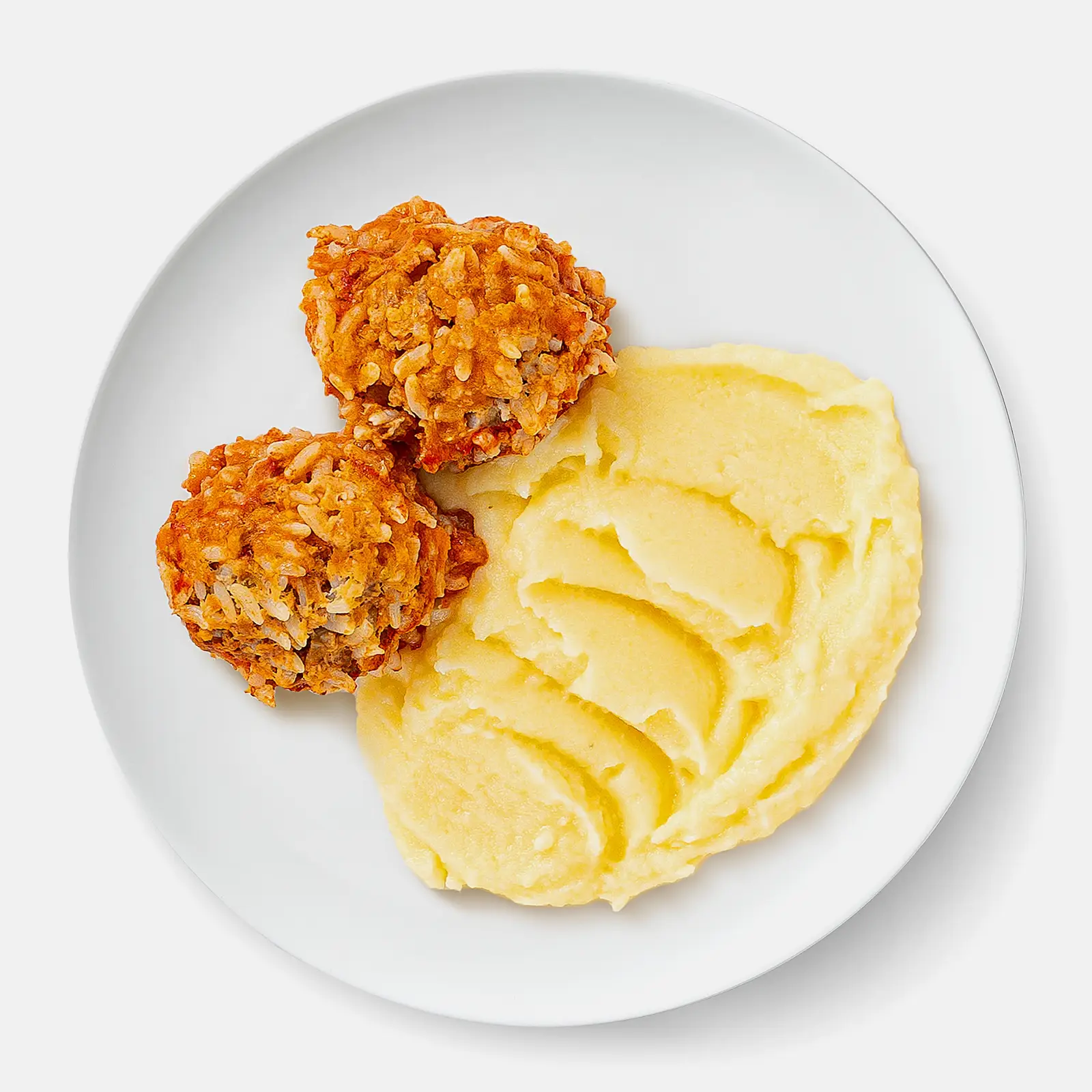 Изображение товара Тефтели куриные в сливочно-томатном соусе с пюре 215г