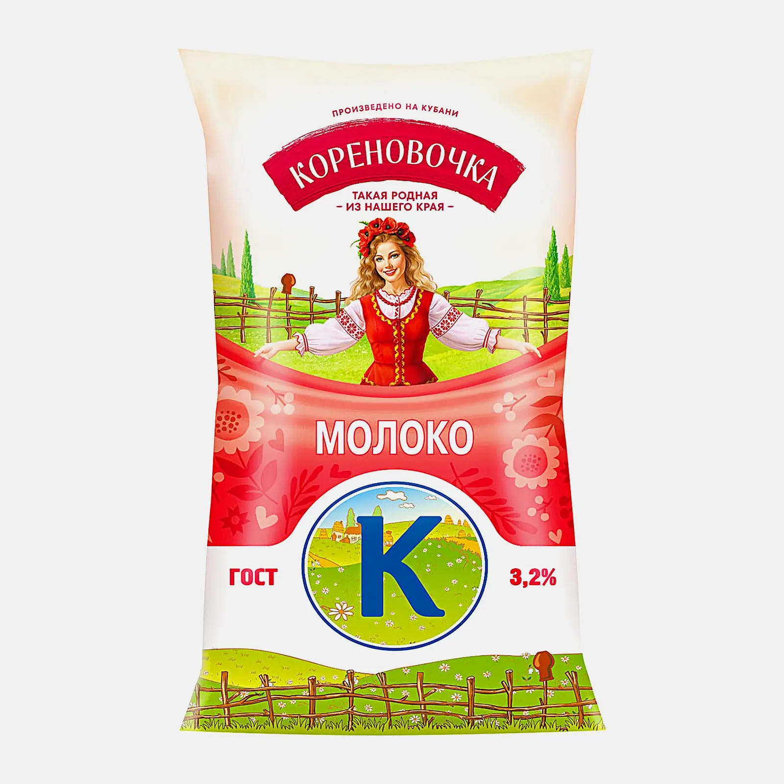 Молоко Кореновочка пастеризованное 3.2% 900г