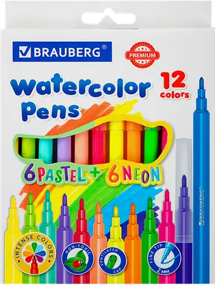 Фломастеры Brauberg 6 неоновых + 6 пастельных