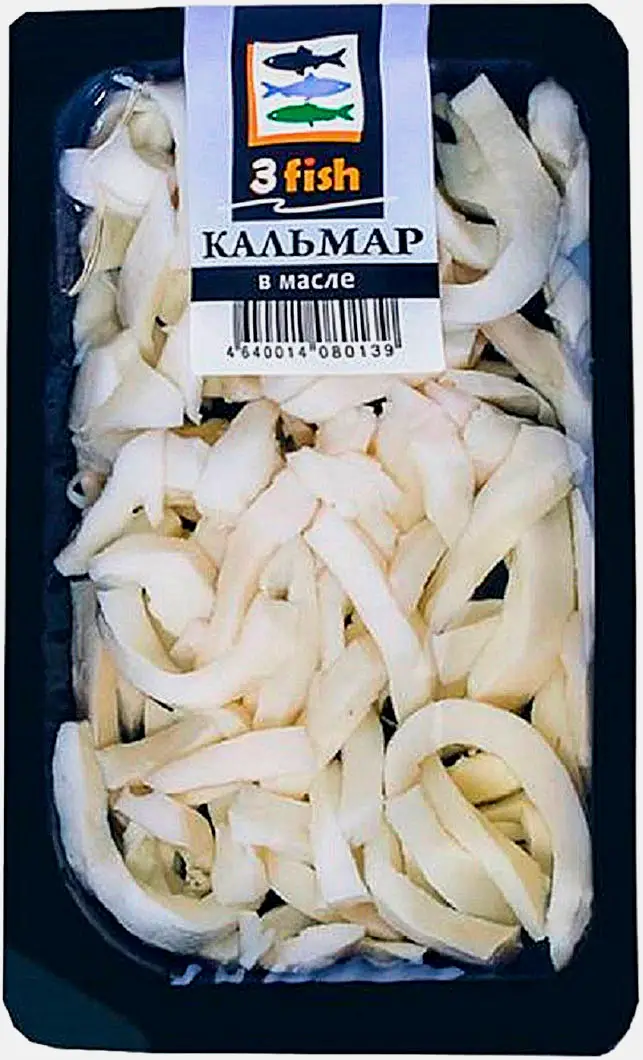 Изображение товара Кальмар 3 Fish соломка в масле 150г - натуральный деликатес для салатов и закусок