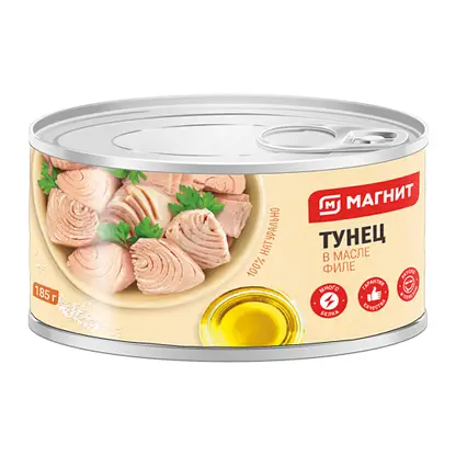Изображение товара Тунец Магнит филе в масле 185г