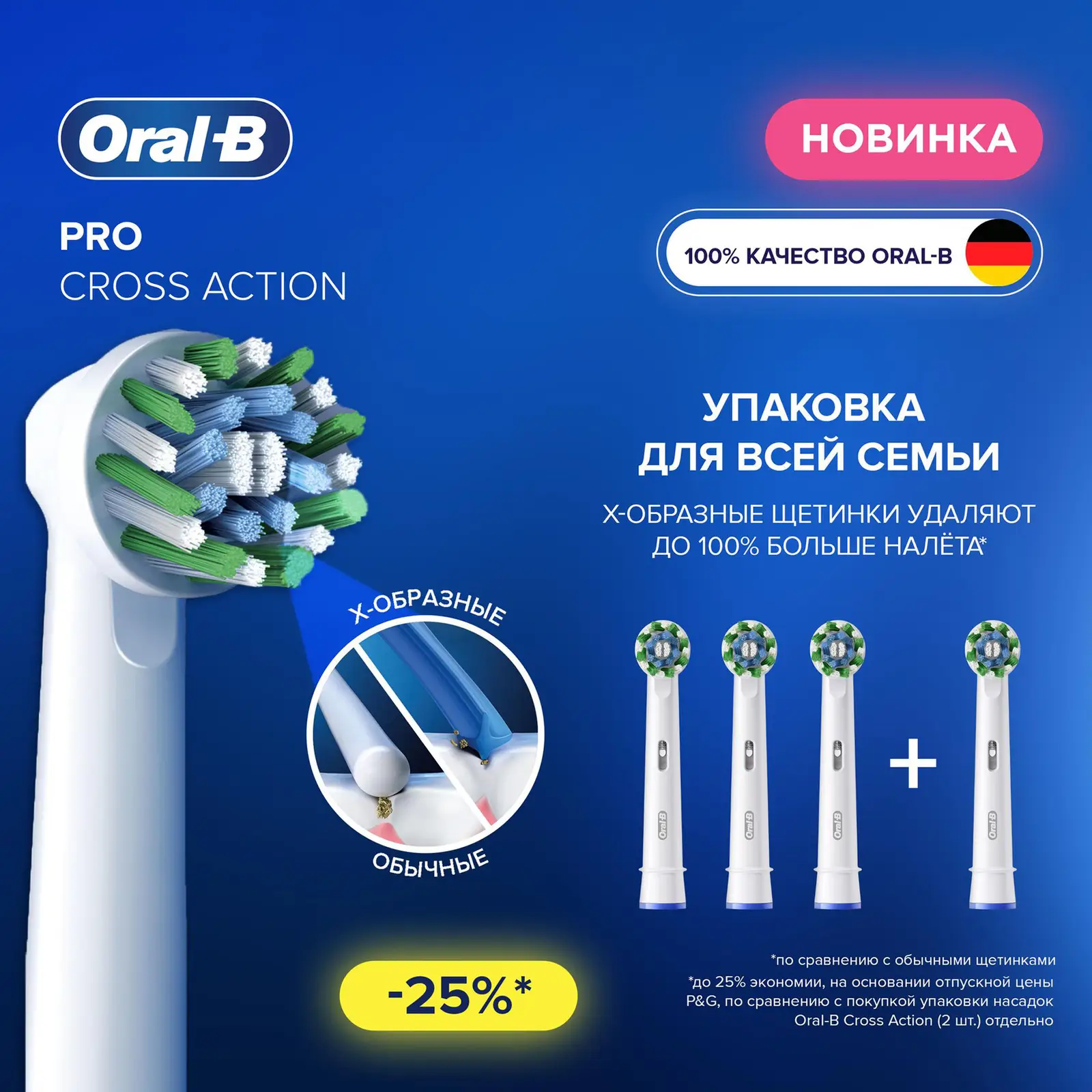 Насадка сменная Oral-B Crossaction для электрической зубной щетки 4шт