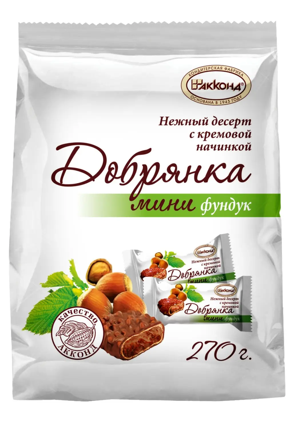Десерт Акконд Добрянка мини-фундук 270г — в каталоге на сайте сети Магнит |  Краснодар