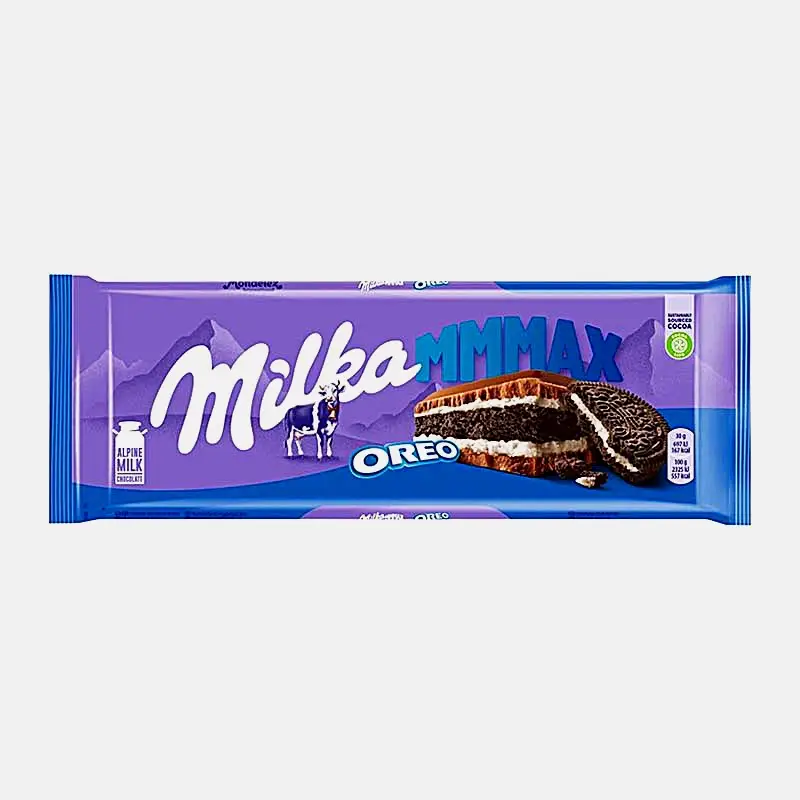 Изображение товара Молочный шоколад с печеньем Орео Milka Mmmax 253г - вкусное лакомство с хрустящими кусочками печень