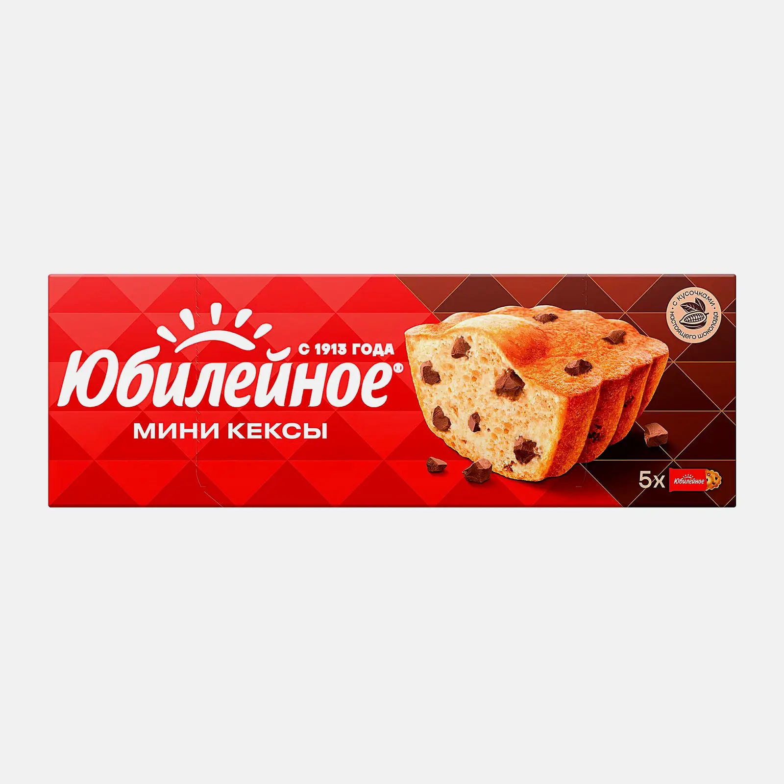Изображение товара Мини-кексы с кусочками молочного шоколада Юбилейное 140г вкусное перекусное лакомство