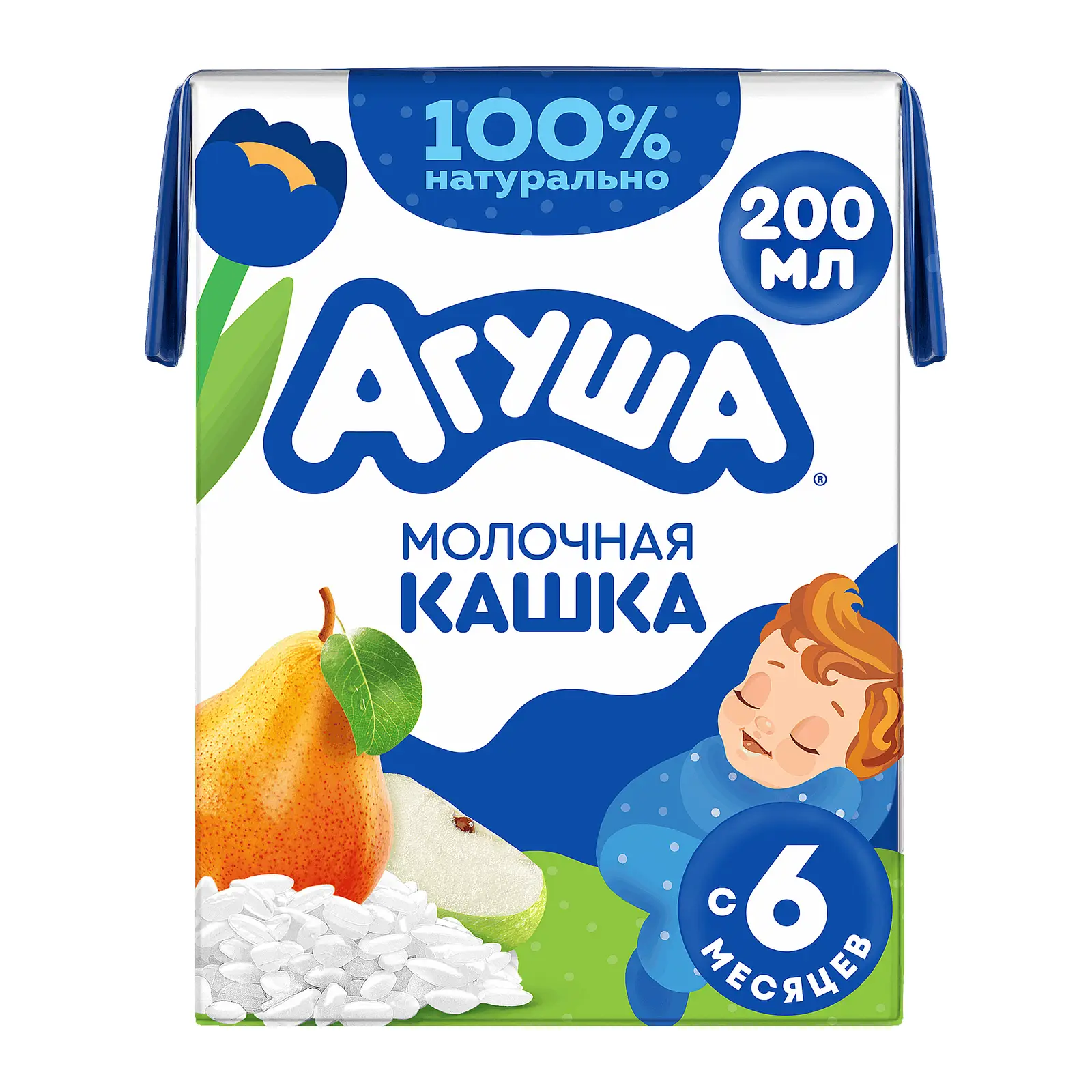 Изображение товара Каша Агуша Засыпай-ка молочно-рисовая с яблоком и грушей 2.7% 200мл