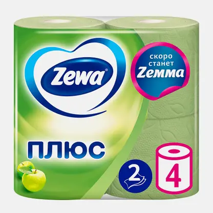 Туалетная бумага Zewa Плюс Яблоко 2 слоя 4 рулона в ассортименте