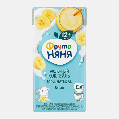 Молочный коктейль банановый Фрутоняня 2.1% 200мл