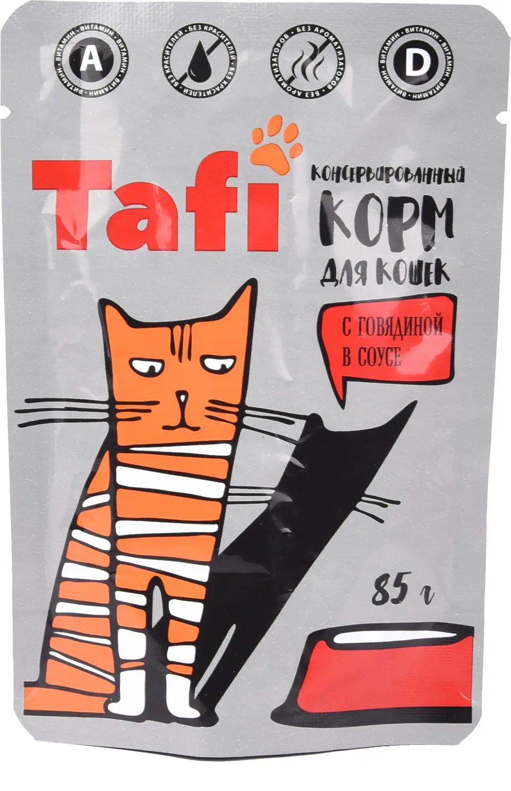 Влажный корм для кошек Tafi с говядиной в соусе 85г - Магнит-Продукты