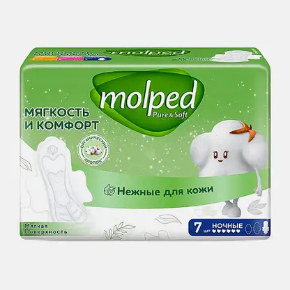 Гигиенические ночные прокладки с мягкой поверхностью Pure&Soft Molped 7шт