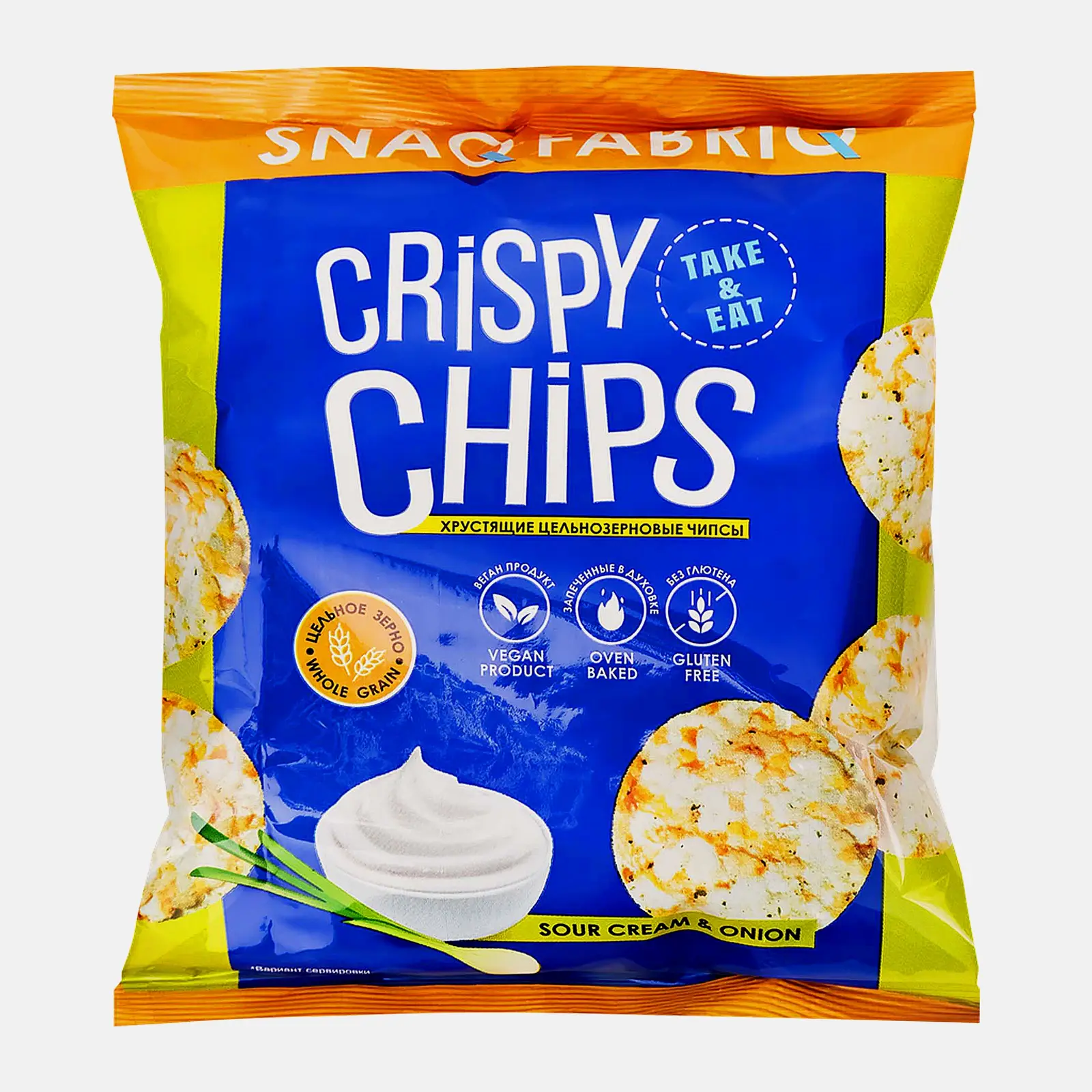 Изображение товара Цельнозерновые чипсы со вкусом сметаны и зеленого лука 50г Snaq Fabriq