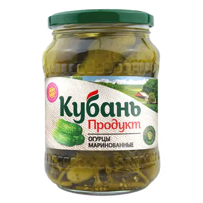 Изображение товара Маринованные огурцы Кубань Продукт 680 г пикантные с приправами