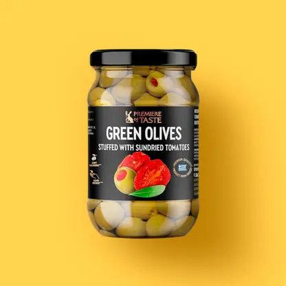 Изображение товара Оливки зелёные фаршированные вялеными помидорами Premiere of Taste 290г