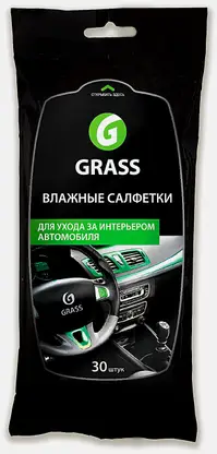 Влажные салфетки Grass для ухода за интерьером авто 30шт