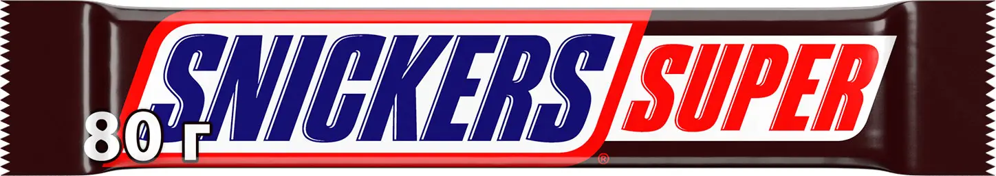 Батончик Snickers Super шоколадный с карамелью арахисом и нугой 80г