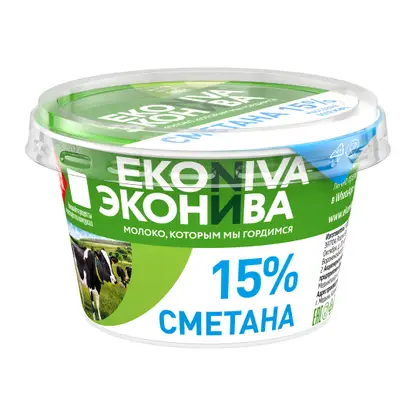 Изображение товара Сметана ЭкоНива 15% 180 г натуральный продукт для кухни