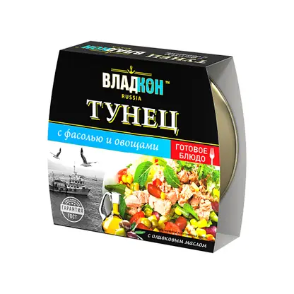 Изображение товара Тунец Владкон с фасолью и овощами 160г