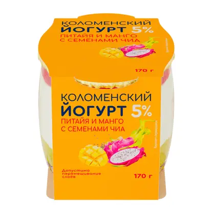 Изображение товара Йогурт Коломенский Драгонфрукт-манго-чиа 5% 170г