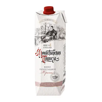 Вино Монастырская трапеза красное полусладкое 11% 1л