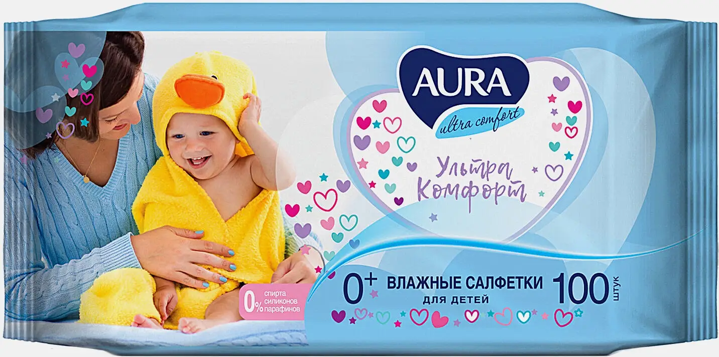 Салфетки влажные Aura Ultra Comfort детские с алоэ 100шт Салфетки влажные Aura Ultra Comfort детские с алоэ 100шт