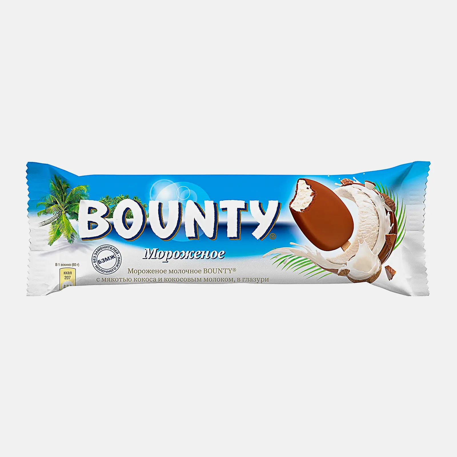 Изображение товара Мороженое Bounty кокос молочное с мякотью 60г десерт тропический вкус