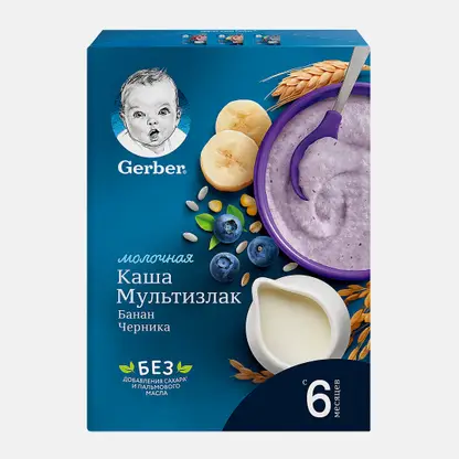Каша Gerber сухая молочная с бананом и черникой с 6 месяцев 180г