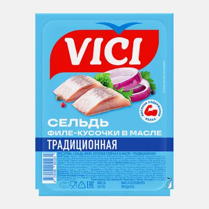 Сельдь Vici Традиционная кусочки филе в масле 150г
