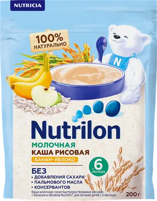 Каша молочная Nutrilon Рисовая Яблоко-Банан 200г