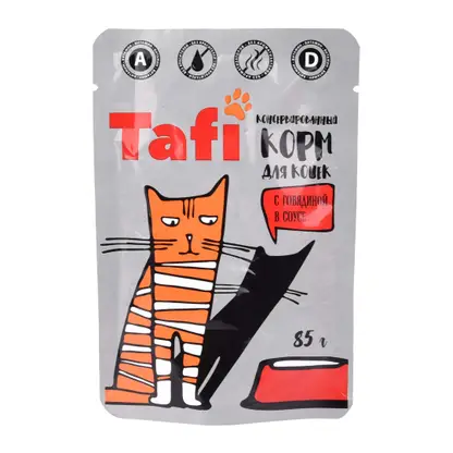 Изображение товара Влажный корм для кошек с говядиной в соусе Tafi 85г
