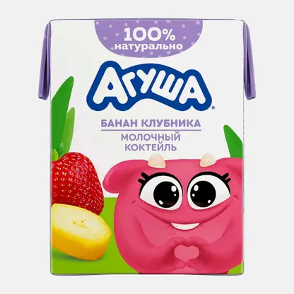 Молочный коктейль детский со вкусом банана и клубники с 12 месяцев Агуша 2% 190мл