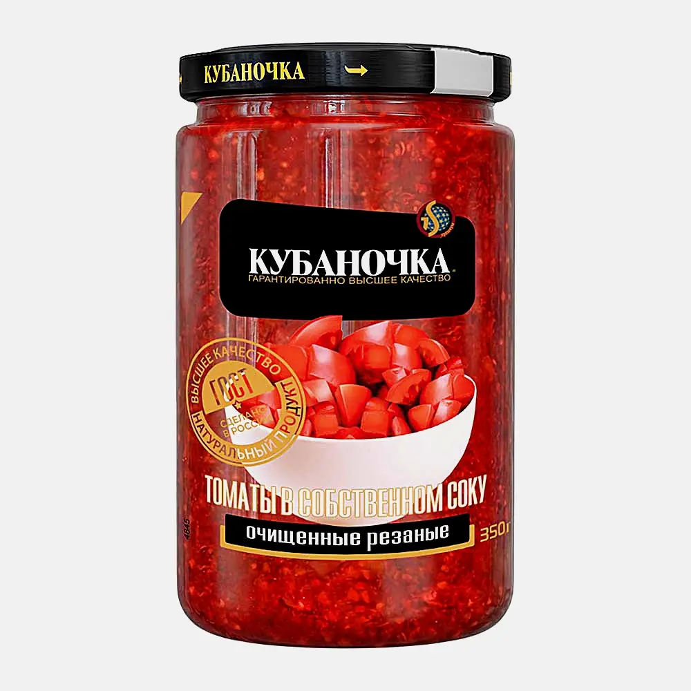 Томаты в собственном соку очищенные резанные Кубаночка 350г