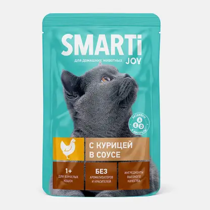 Влажный корм для кошек с курицей в соусе Smarti Joy 75г