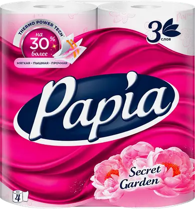 Туалетная Бумага Papia Secret Garden 3 слоя 4 рулона