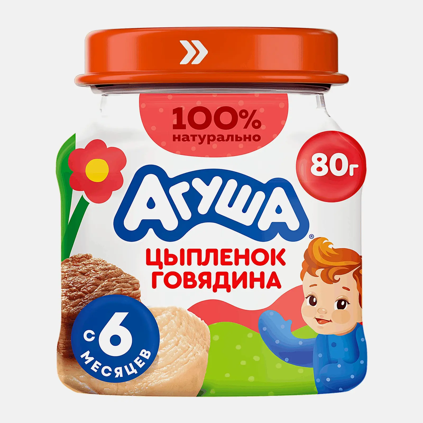 Изображение товара Пюре Агуша Цыпленок и говядина 80 г натуральное детское питание