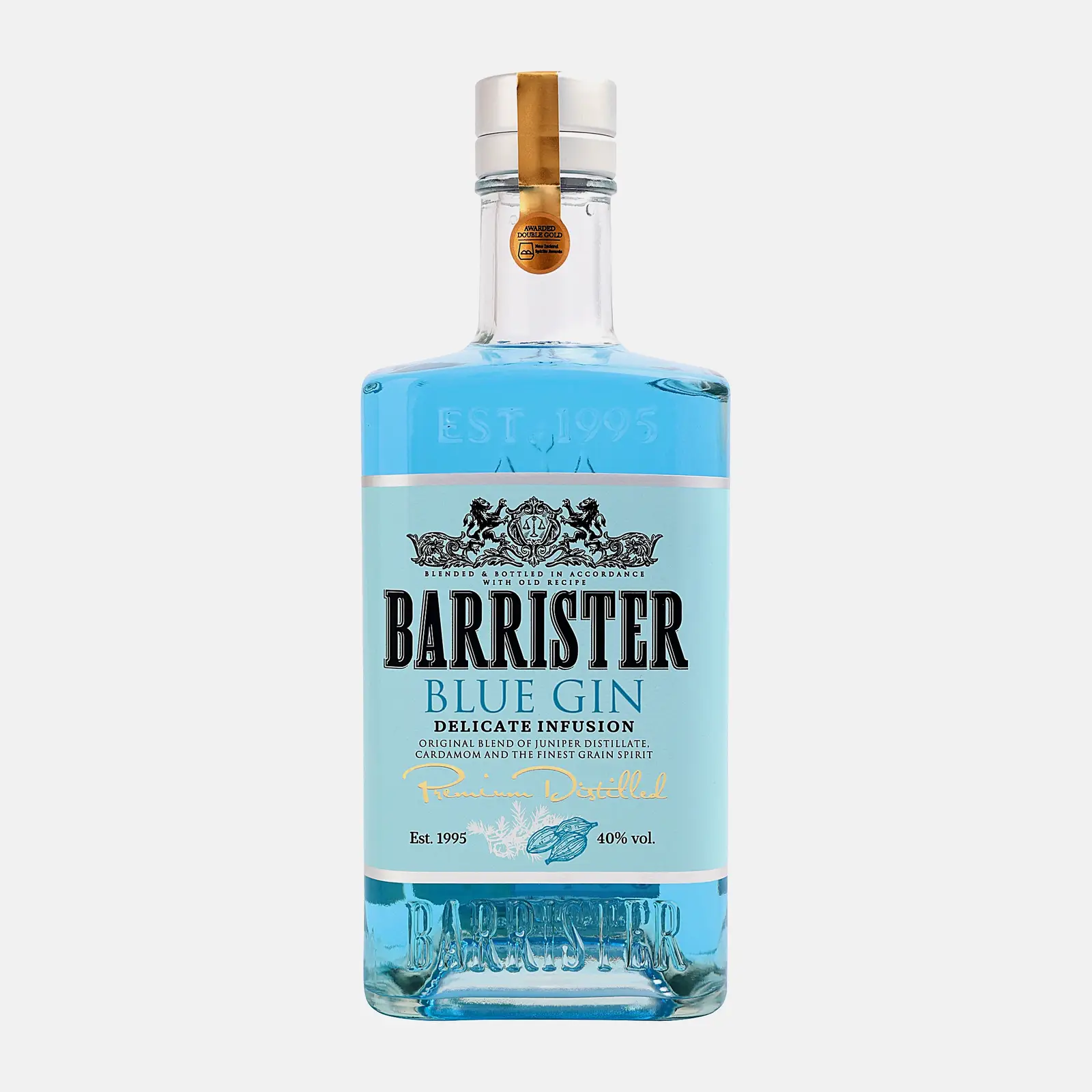 Изображение товара Джин Barrister Blue 40% 700мл - голубой напиток с уникальным вкусом и сертификатом Кашрута