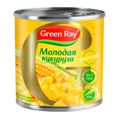 Изображение товара Кукуруза Green Ray сладкая ранняя 340г в консервной банке