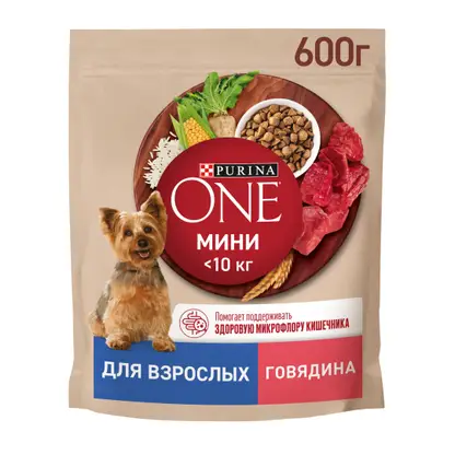 Изображение товара Сухой корм для собак Purina One Mini при активном образе жизни с говядиной и рисом 600г