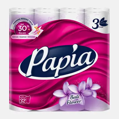 Туалетная бумага Балийский Цветок Papia 3 слоя 32 рулона