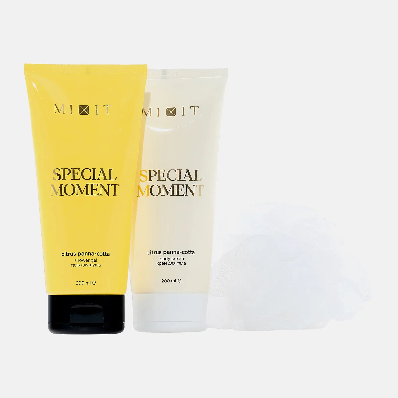 Подарочный набор Citrus Panna Cotta Mixit Гель для душа 200мл + Крем для тела 200мл + Мочалка в ассортименте