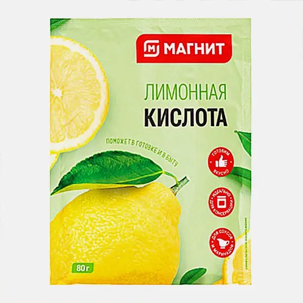Изображение товара Лимонная кислота Магнит 80г для регулирования кислотности и заготовок