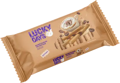 Изображение товара Вафельные трубочки со вкусом капучино Lucky Days 200г вкусный десерт и кофе в одном