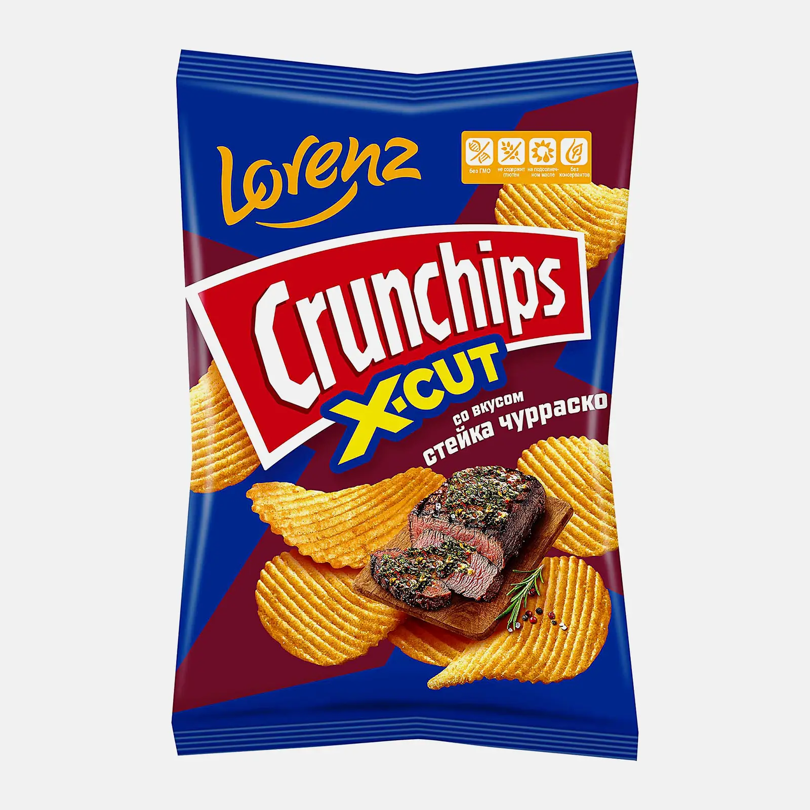 Чипсы рифленые со вкусом стейка чурраско Crunchips X-Cut 130г Чипсы рифленые со вкусом стейка чурраско Crunchips X-Cut 130г