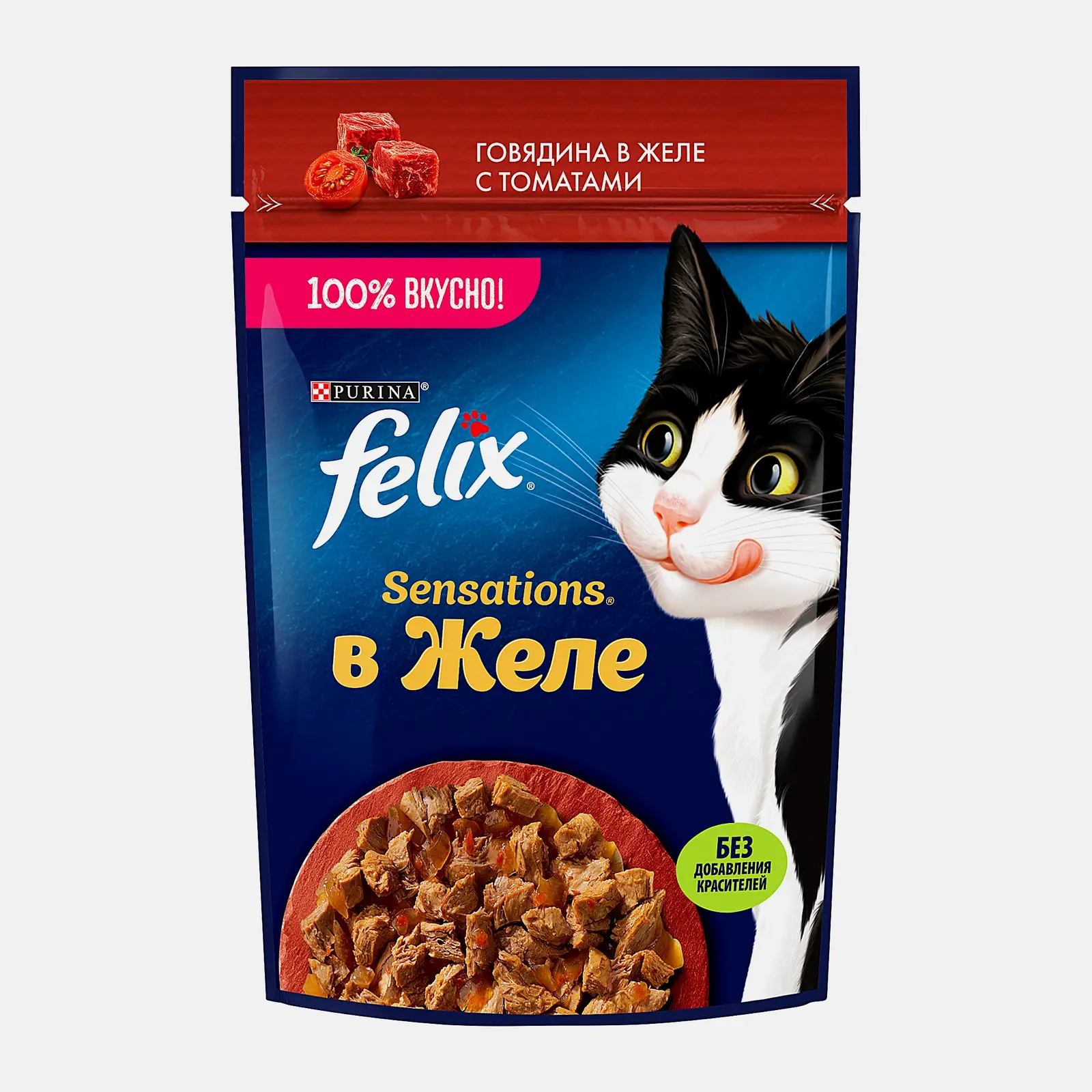 Влажный корм для кошек Sensations говядина в желе с томатами Felix 75г - фото 2