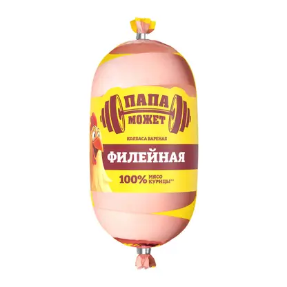 Изображение товара Колбаса Папа Может Филейная вареная 450г - нежная и вкусная куриная колбаса