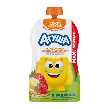 Изображение товара Пюре яблоко-банан-клубника-земляника-злаки с 8 месяцев Агуша 160г