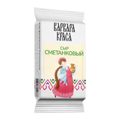 Изображение товара Сыр Варвара-Краса Сметанковый 50% 160г натуральный полутвердый сыр