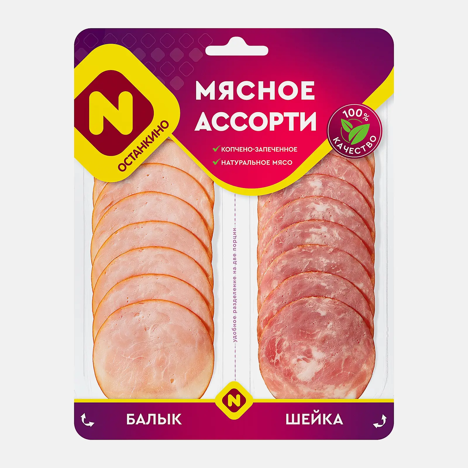 Мясное ассорти Балык и шейка копчёно-запечённое нарезка Останкино 90г