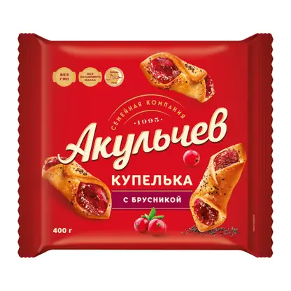 Изображение товара Печенье Акульчев Купелька с брусникой сдобное 400г Изображение товара Печенье Акульчев Купелька с брусникой сдобное 400г